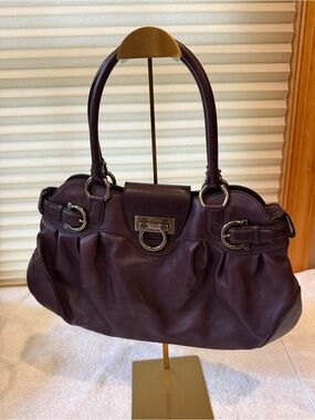 Salvatore Ferragamo Gancini Hand Bag Leather -Plum